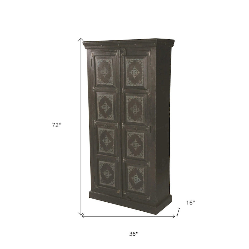 HomeRoots 72 Dark Brown Solid Wood Pantry Or Storage Closet - 36' X '72' X '16