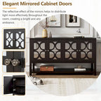 Elegant Retro Console Table/Storage Cabinet/Sideboard with Mirrored Doors, Spacious Shelves, and Durable Acacia Wood Legs