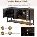 Elegant Retro Console Table/Storage Cabinet/Sideboard with Mirrored Doors, Spacious Shelves, and Durable Acacia Wood Legs