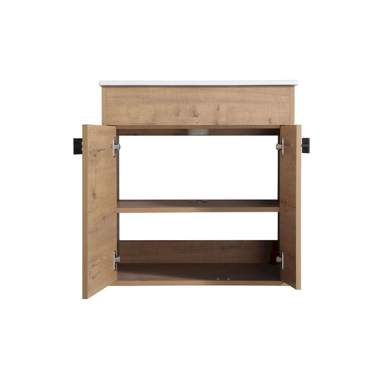 24 Inch/30 Inch /36 Inch Bathroom Vanity W/Sink Freestanding/Wall Mounted Vanity Ceramic Sink Set With Adjustable Shelf