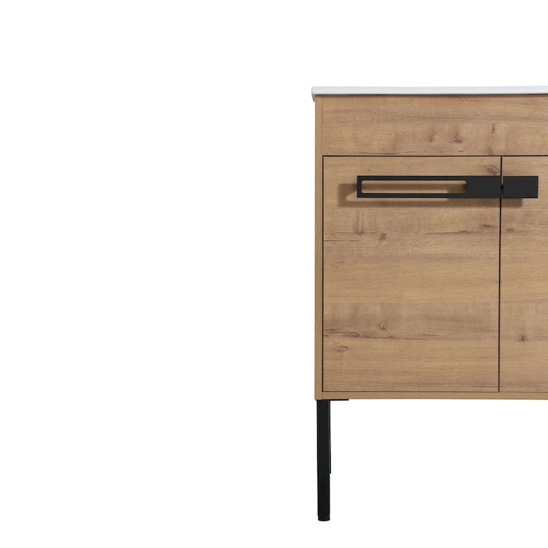 24 Inch/30 Inch /36 Inch Bathroom Vanity W/Sink Freestanding/Wall Mounted Vanity Ceramic Sink Set With Adjustable Shelf