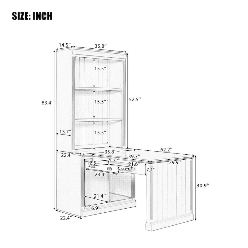 83.4Tall 2 Bookshelf & 1 Writting Desk Suite,Bookcase Suite with LED Lighting,Drawers,Study Desk and Open Shelves,3-Piece Set