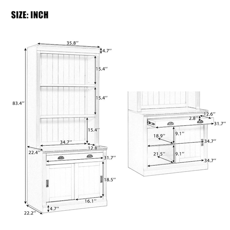 83.4Tall 2 Bookshelf & 1 Writting Desk Suite,Bookcase Suite with LED Lighting,Drawers,Study Desk and Open Shelves,3-Piece Set