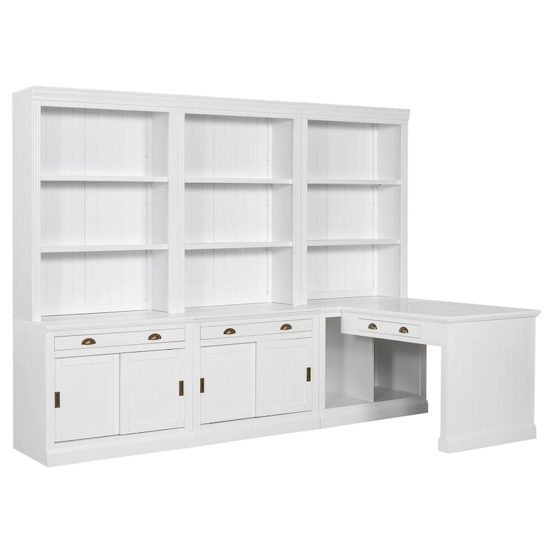 83.4Tall 2 Bookshelf & 1 Writting Desk Suite,Bookcase Suite with LED Lighting,Drawers,Study Desk and Open Shelves,3-Piece Set
