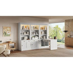 83.4Tall 2 Bookshelf & 1 Writting Desk Suite,Bookcase Suite with LED Lighting,Drawers,Study Desk and Open Shelves,3-Piece Set