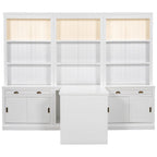 83.4Tall 2 Bookshelf & 1 Writting Desk Suite,Bookcase Suite with LED Lighting,Drawers,Study Desk and Open Shelves,3-Piece Set