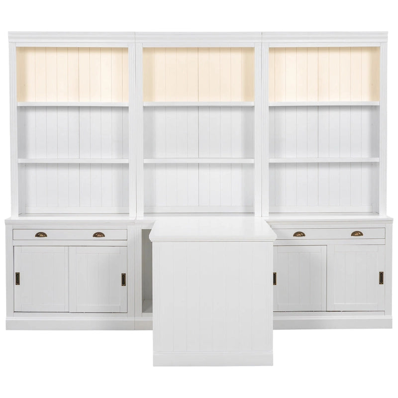 83.4Tall 2 Bookshelf & 1 Writting Desk Suite,Bookcase Suite with LED Lighting,Drawers,Study Desk and Open Shelves,3-Piece Set