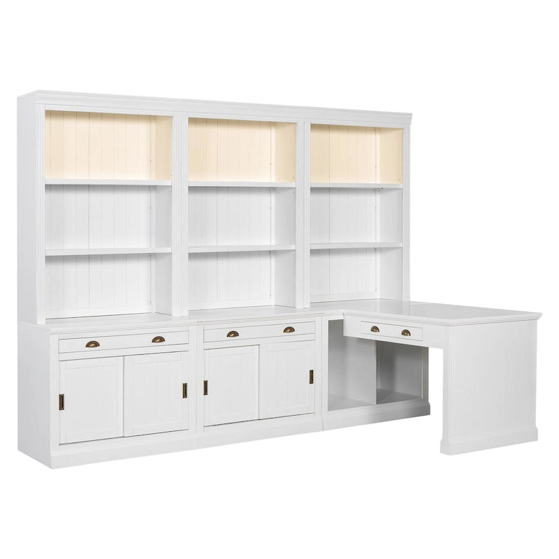 83.4Tall 2 Bookshelf & 1 Writting Desk Suite,Bookcase Suite with LED Lighting,Drawers,Study Desk and Open Shelves,3-Piece Set