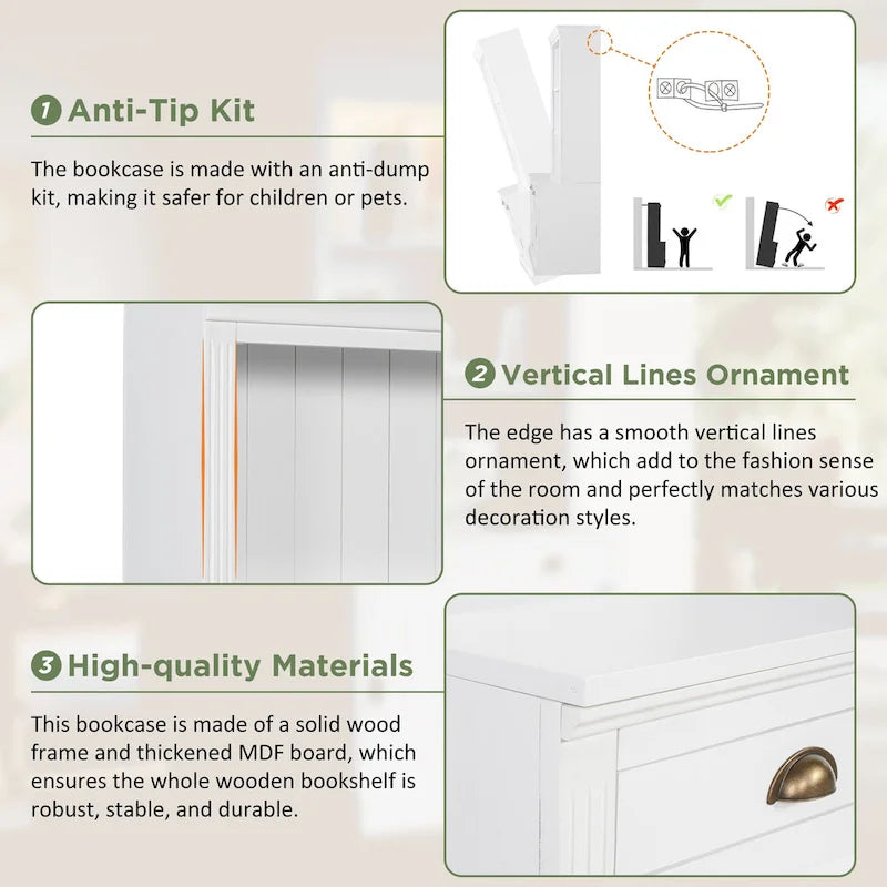83.4Tall 2 Bookshelf & 1 Writting Desk Suite,Bookcase Suite with LED Lighting,Drawers,Study Desk and Open Shelves,3-Piece Set