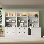 83.4Tall 2 Bookshelf & 1 Writting Desk Suite,Bookcase Suite with LED Lighting,Drawers,Study Desk and Open Shelves,3-Piece Set