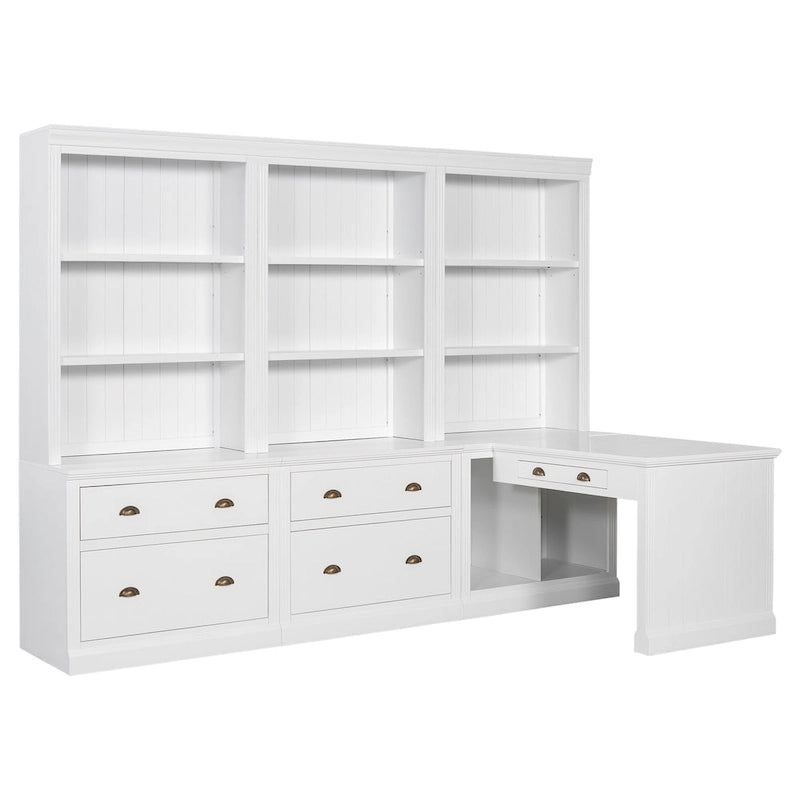 83.4Tall 2 Bookshelf & 1 Writting Desk Suite,Bookcase Suite with LED Lighting,Drawers,Study Desk and Open Shelves,3-Piece Set