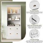 83.4Tall 2 Bookshelf & 1 Writting Desk Suite,Bookcase Suite with LED Lighting,Drawers,Study Desk and Open Shelves,3-Piece Set