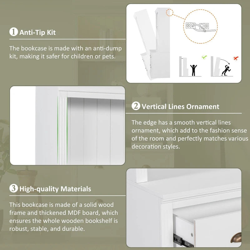 83.4Tall 2 Bookshelf & 1 Writting Desk Suite,Bookcase Suite with LED Lighting,Drawers,Study Desk and Open Shelves,3-Piece Set