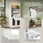 83.4Tall 2 Bookshelf & 1 Writting Desk Suite,Bookcase Suite with LED Lighting,Drawers,Study Desk and Open Shelves,3-Piece Set