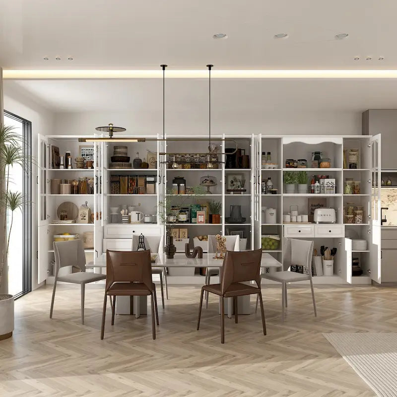 Kitchen Cabinet Clear Visibility Tempered Glass Showcase Combo Cabinet