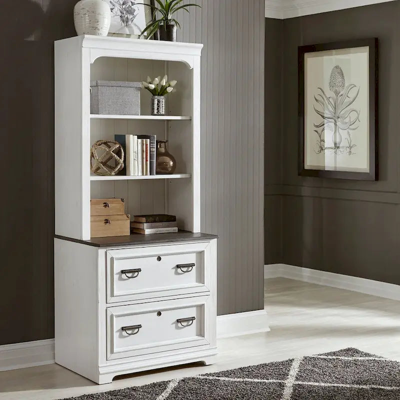 Allyson Park Wirebrushed White & Charcoal Bunching Lateral File Hutch