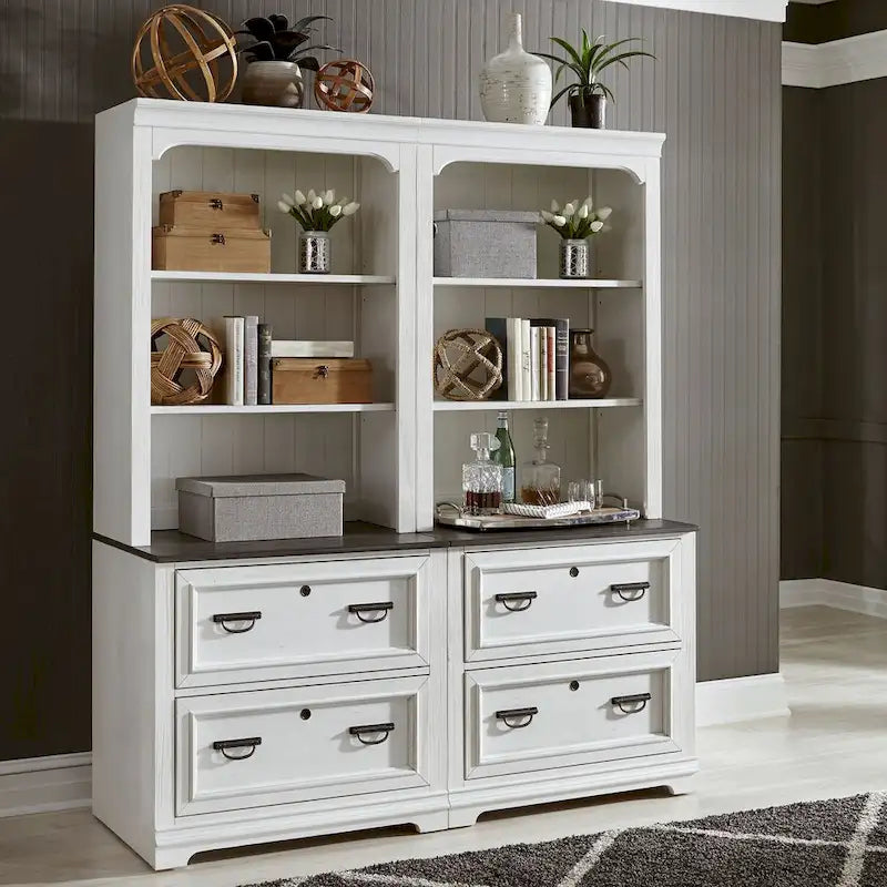 Allyson Park Wirebrushed White & Charcoal Bunching Lateral File Hutch