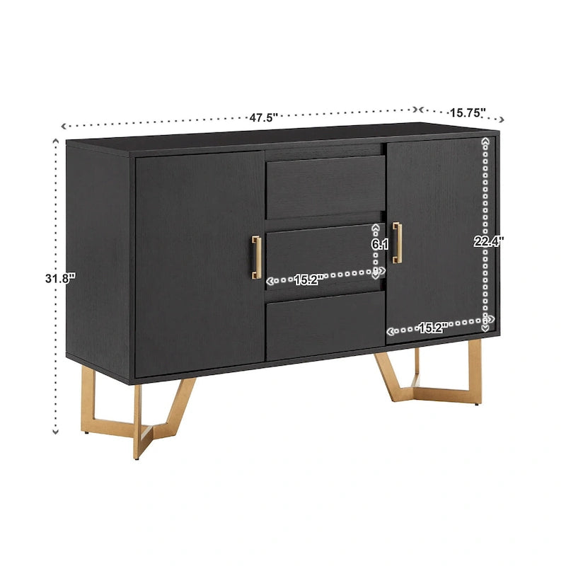 Cheyenne Black Finish Server with Gold Metal Base by iNSPIRE Q Modern