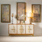 Photo of Allura White & Natural Mango Wood 3 Door Sideboard w Gold Hardware - 69W x 16D x 34H