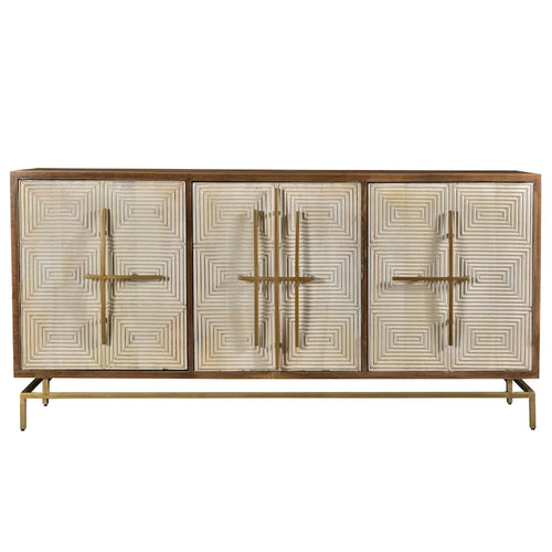 Allura White & Natural Mango Wood 3 Door Sideboard w Gold Hardware - 69W x 16D x 34H