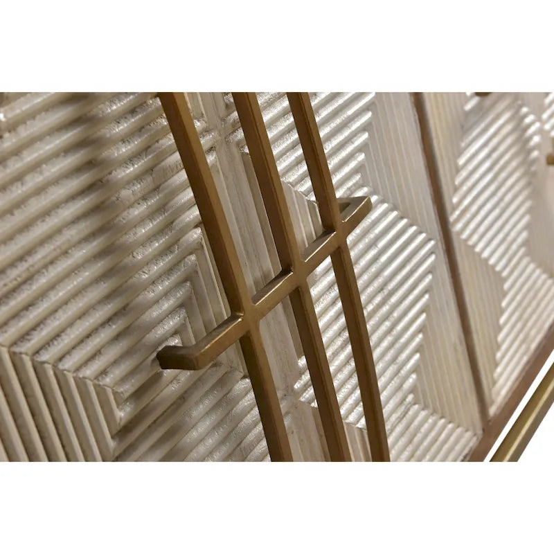 Allura White & Natural Mango Wood 3 Door Sideboard w Gold Hardware - 69W x 16D x 34H