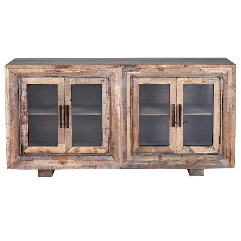 Photo of Harp & Finial Hughes 4 Door Natural Reclaimed Wood With Plain Glass Sideboard