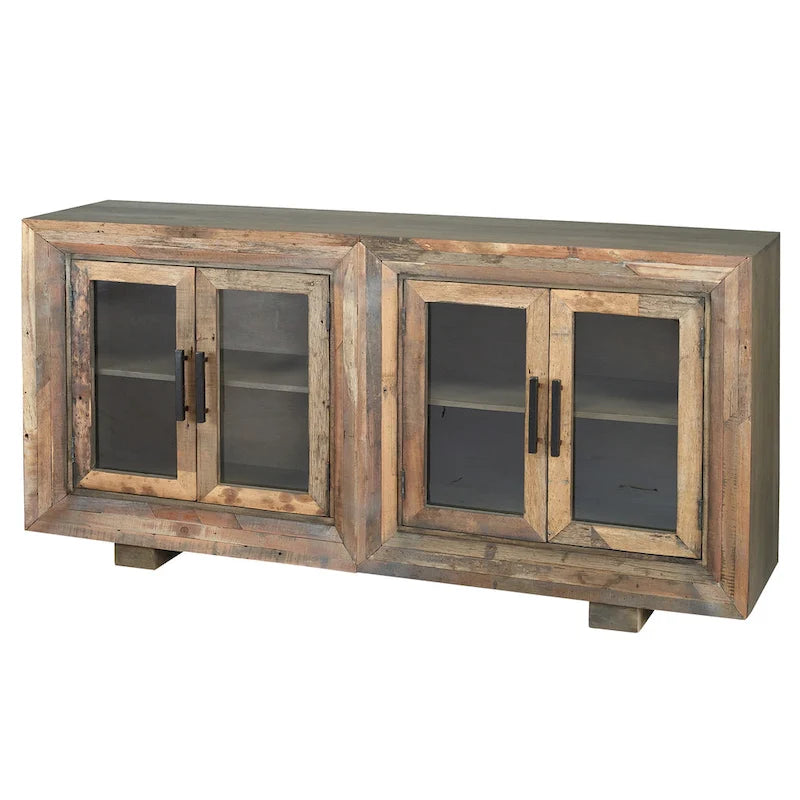 Harp & Finial Hughes 4 Door Natural Reclaimed Wood With Plain Glass Sideboard