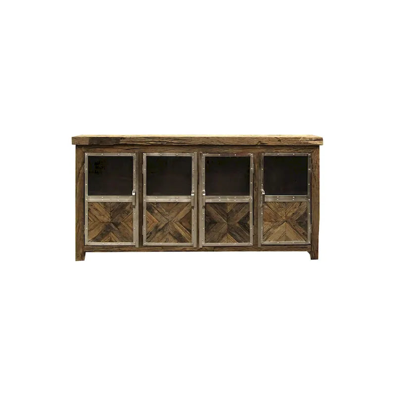 Photo of Harp & Finial Ayers 4-Door Reclaimed Railroad Tie Wood with Clear Glass Sideboard