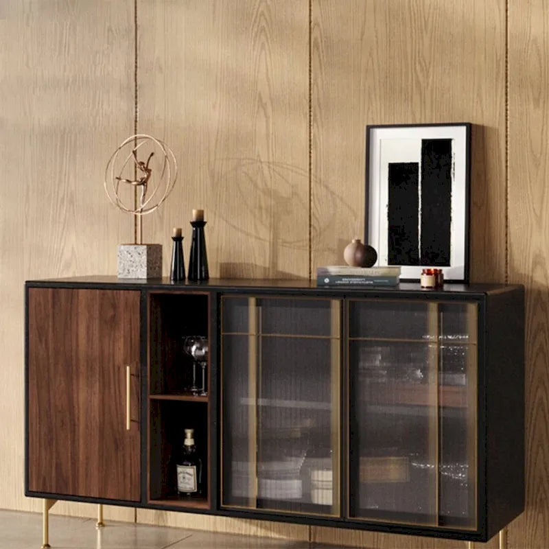 55.12 Mid Century Modern Sideboard Buffet 3 Door Cabinet, Multi-layer Solid Wood Frame, Walnut Veneer, Fully Assemble - 55.12