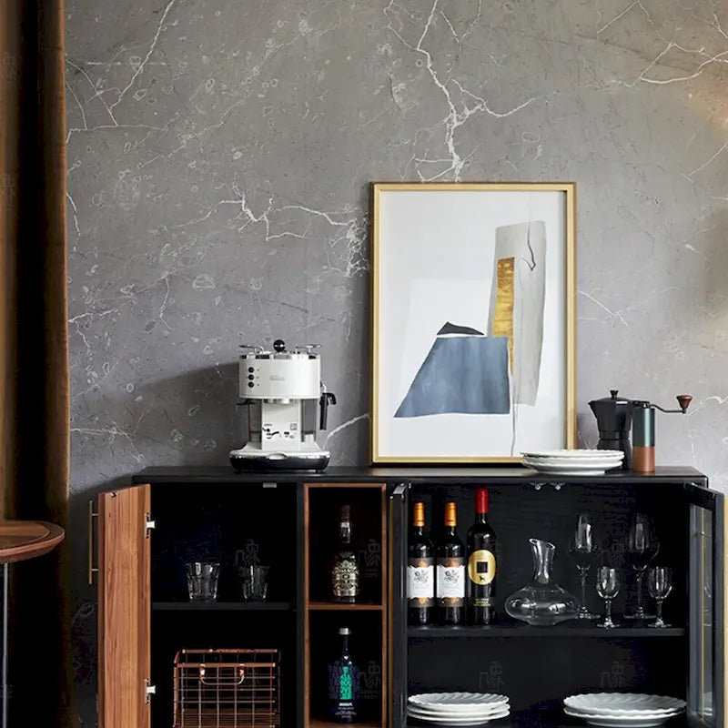 55.12 Mid Century Modern Sideboard Buffet 3 Door Cabinet, Multi-layer Solid Wood Frame, Walnut Veneer, Fully Assemble - 55.12