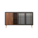 55.12 Mid Century Modern Sideboard Buffet 3 Door Cabinet, Multi-layer Solid Wood Frame, Walnut Veneer, Fully Assemble - 55.12