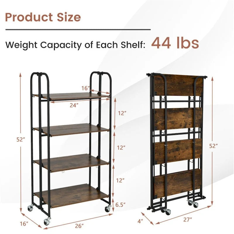 Foldable Rolling Cart with Storage Shelves for Kitchen