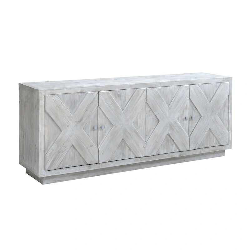 Addison 84 White Wash Reclaimed Pine Carved Sideboard