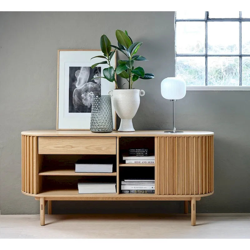 Rye Studio Mid-Century Modern Rounded Sliding Door Sideboard 63W, Natural - 18W x 63L x 29H