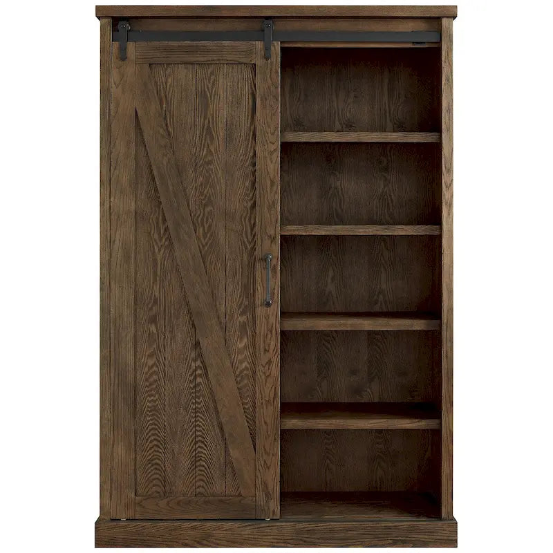 Avondale Rustic Barn Door Bookcase, Wood Shelving, Office Bookcase, Brown - 48 W x 72 H x16 D
