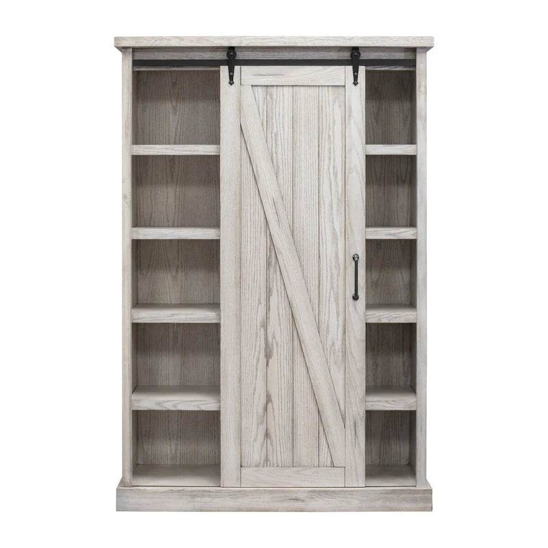 Avondale Rustic Barn Door Bookcase, Wood Shelving, Office Bookcase, Brown - 48 W x 72 H x16 D