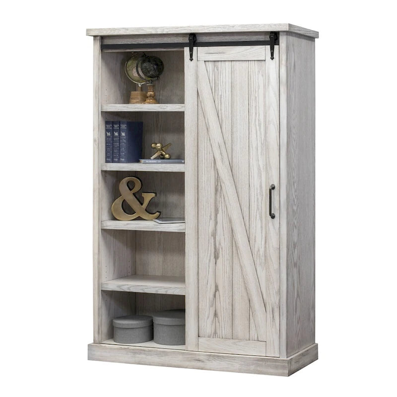 Avondale Rustic Barn Door Bookcase, Wood Shelving, Office Bookcase, Brown - 48 W x 72 H x16 D