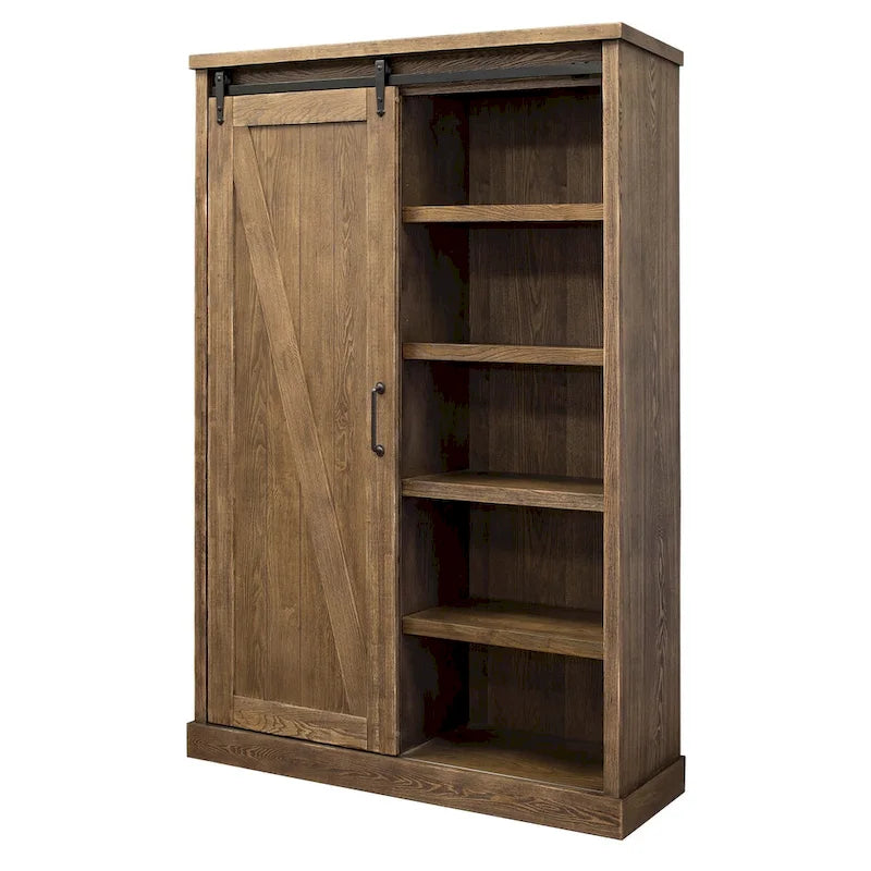 Avondale Rustic Barn Door Bookcase, Wood Shelving, Office Bookcase, Brown - 48 W x 72 H x16 D