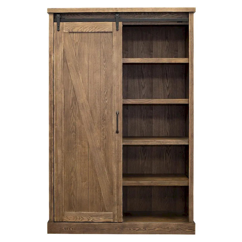 Avondale Rustic Barn Door Bookcase, Wood Shelving, Office Bookcase, Brown - 48 W x 72 H x16 D