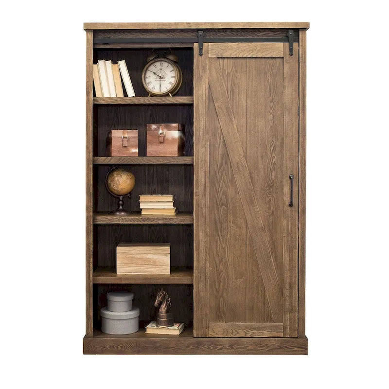 Avondale Rustic Barn Door Bookcase, Wood Shelving, Office Bookcase, Brown - 48 W x 72 H x16 D