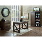 Avondale Rustic Barn Door Bookcase, Wood Shelving, Office Bookcase, Brown - 48 W x 72 H x16 D