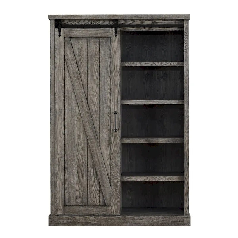 Avondale Rustic Barn Door Bookcase, Wood Shelving, Office Bookcase, Brown - 48 W x 72 H x16 D