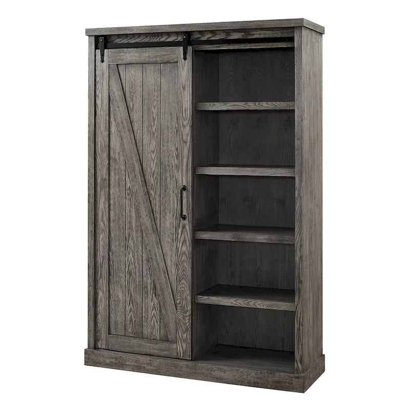 Avondale Rustic Barn Door Bookcase, Wood Shelving, Office Bookcase, Brown - 48 W x 72 H x16 D