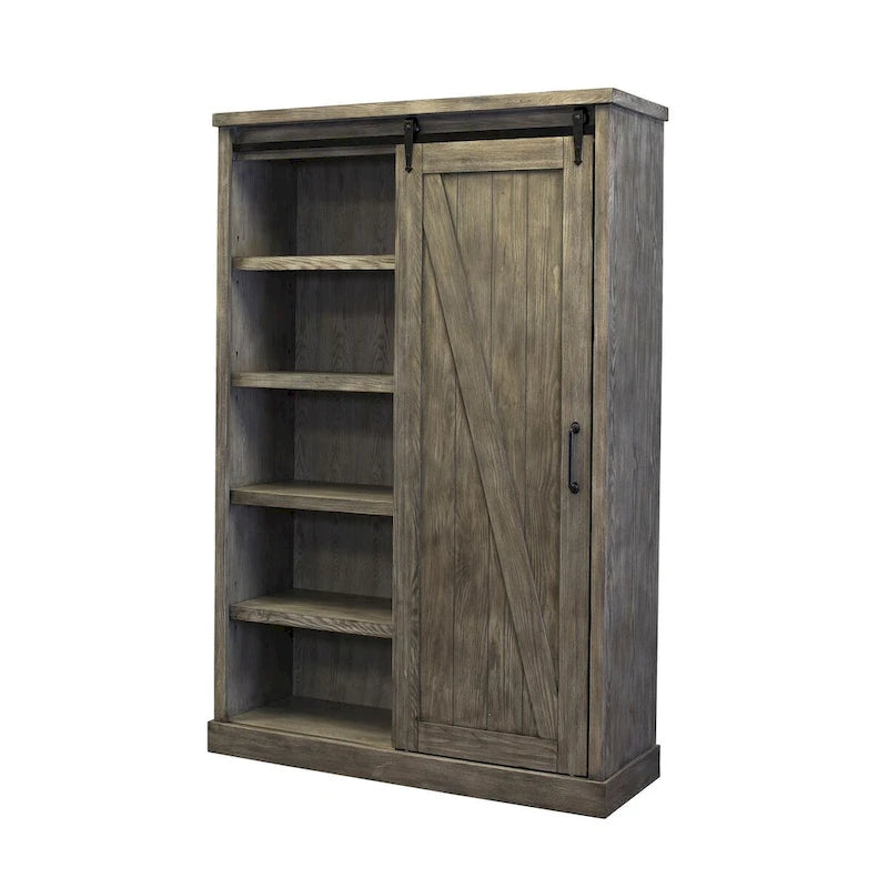 Avondale Rustic Barn Door Bookcase, Wood Shelving, Office Bookcase, Brown - 48 W x 72 H x16 D