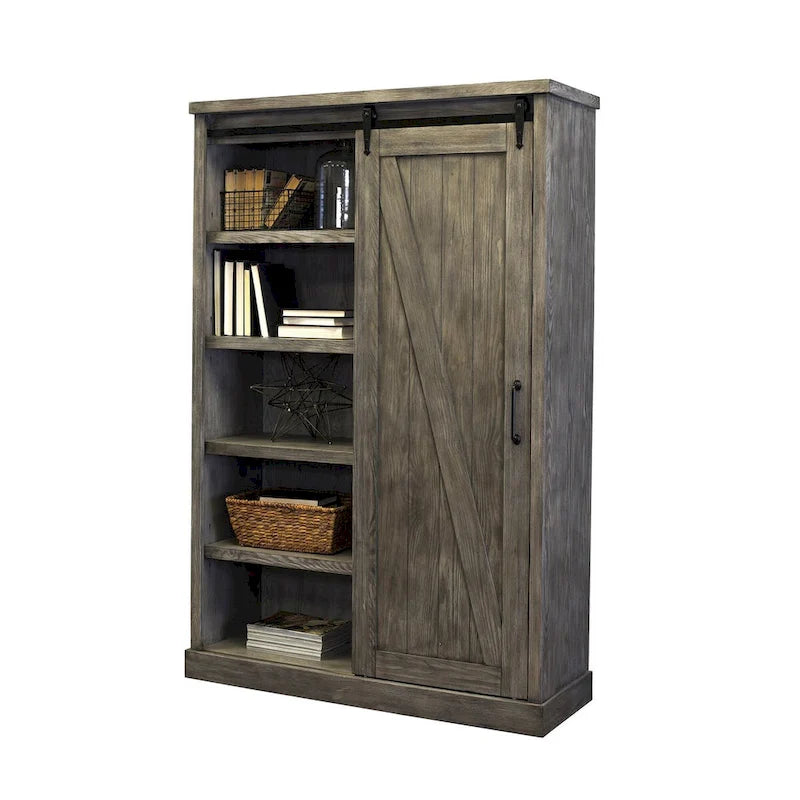 Avondale Rustic Barn Door Bookcase, Wood Shelving, Office Bookcase, Brown - 48 W x 72 H x16 D