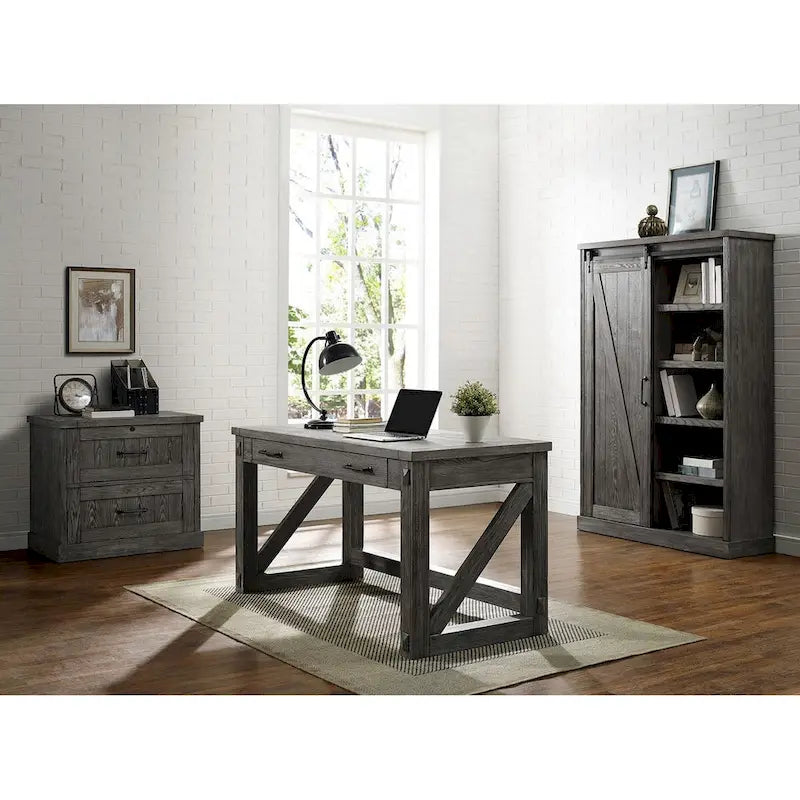 Avondale Rustic Barn Door Bookcase, Wood Shelving, Office Bookcase, Brown - 48 W x 72 H x16 D