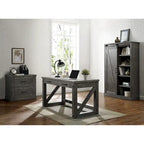 Avondale Rustic Barn Door Bookcase, Wood Shelving, Office Bookcase, Brown - 48 W x 72 H x16 D