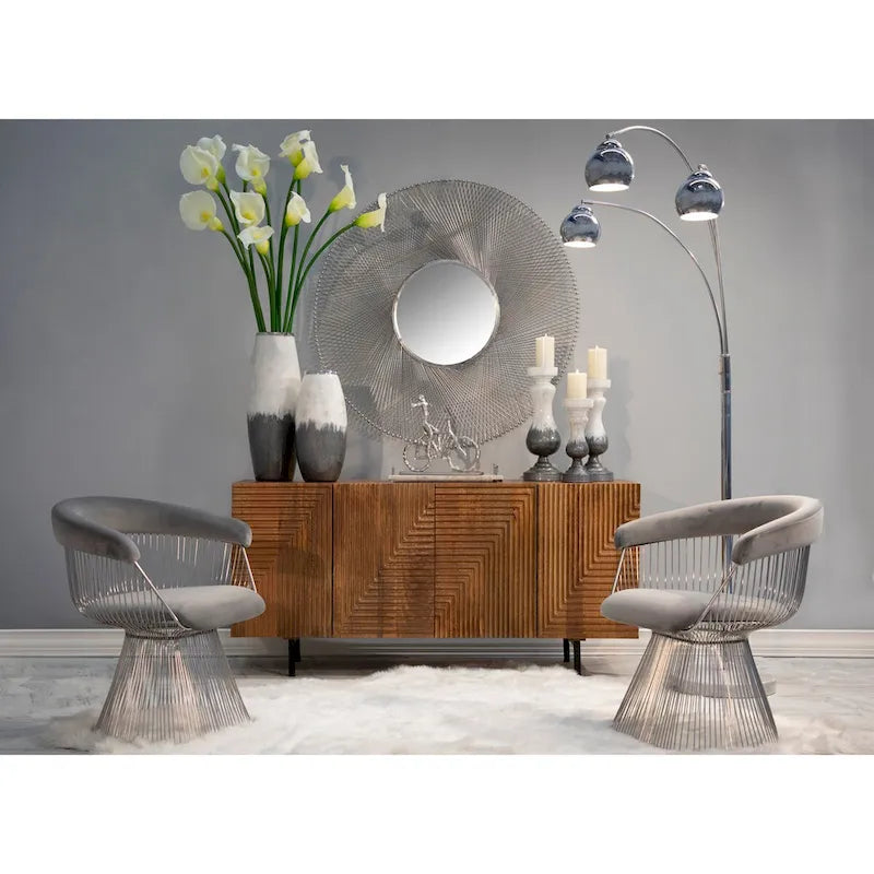 Photo of Sagebrook Home Elegant Wood 4-Door Fluteboard Cabinet in Rich Brown, Durable Metal and Wood Materials - 63.0 x 17.7 x 29.5