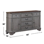 6 Drawers and 2 Doors Wooden Server in Light Gray and Cherry