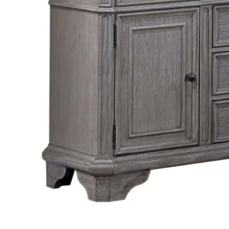6 Drawers and 2 Doors Wooden Server in Light Gray and Cherry